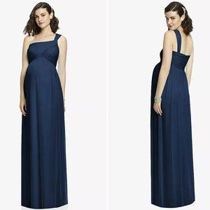 Dessy One-Shoulder Wrap Maternity Dress in Midnight Navy 4